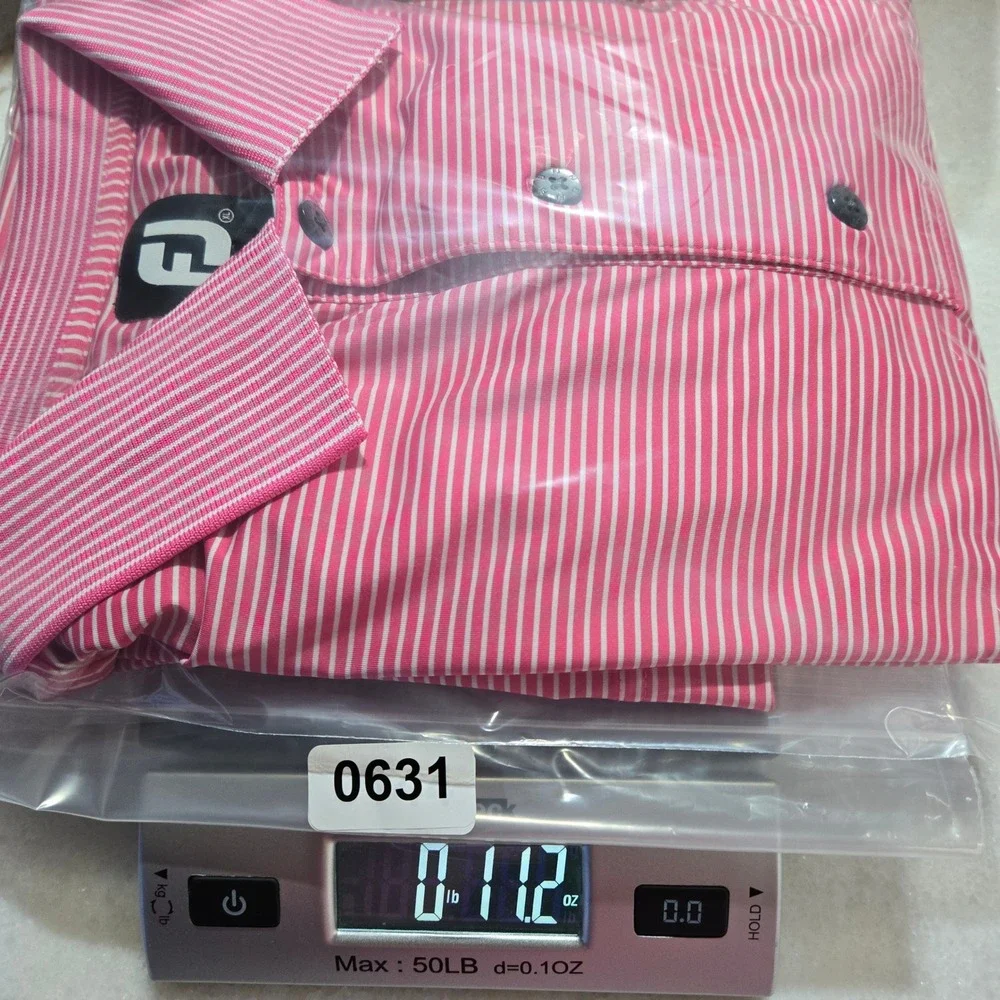 FootJoy Men's XL Pink White Striped Eagle Mountain Golf Polo Shirt Short Sleeve